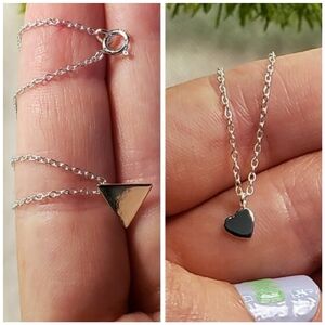 Vintage Sterling Silver Charm Necklace Set Triangle And Heart Fairy Grunge Boho